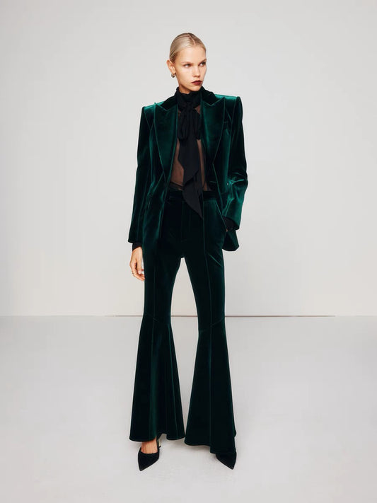 Velvet Blazer Pants Suits,Fashion Elegant Dark Green Velvet Suits,Women Outfits