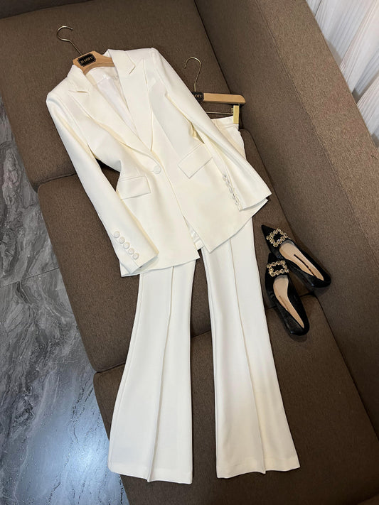 White Blazer Pantsuits Women Two Piece Set Office Ladies Women  Business Single Buttons Flared Pants Blazer Pants Formal Suit